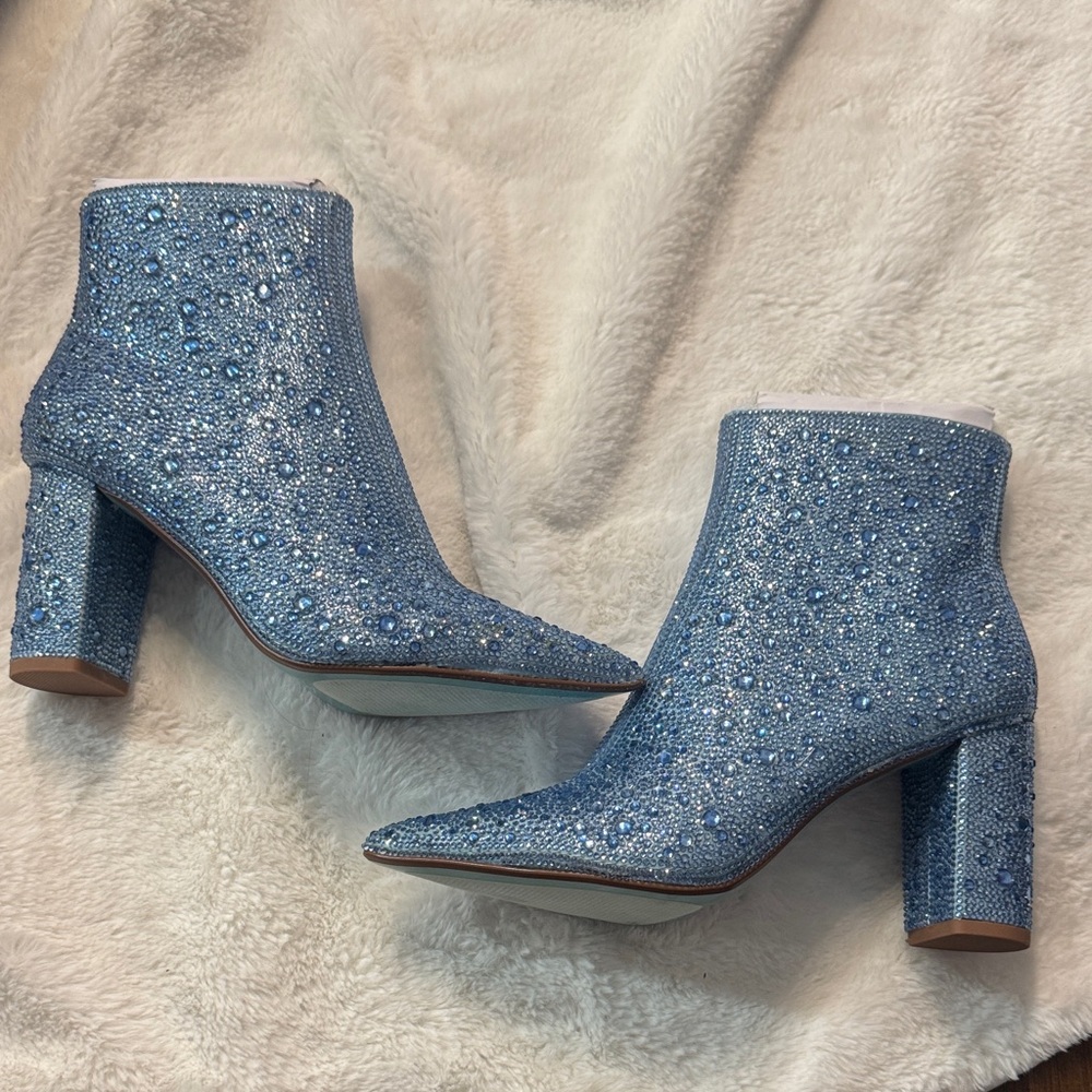 Betsey Johnson Sparkling Blue Heeled Boots